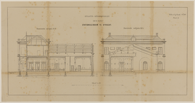 217583 Doorsneden van het stationsgebouw van de Staatsspoorwegen te Utrecht.